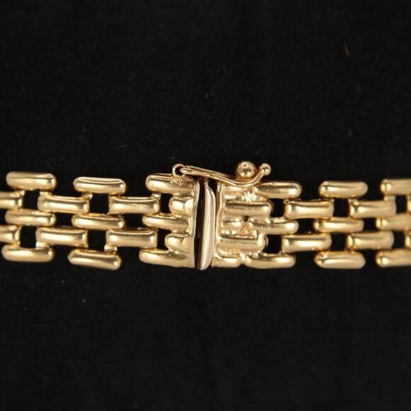Vintage 14kt Yellow Gold Gemstone Bezel Set Panther Link Bracelet 7.25" - Picture 5 of 7